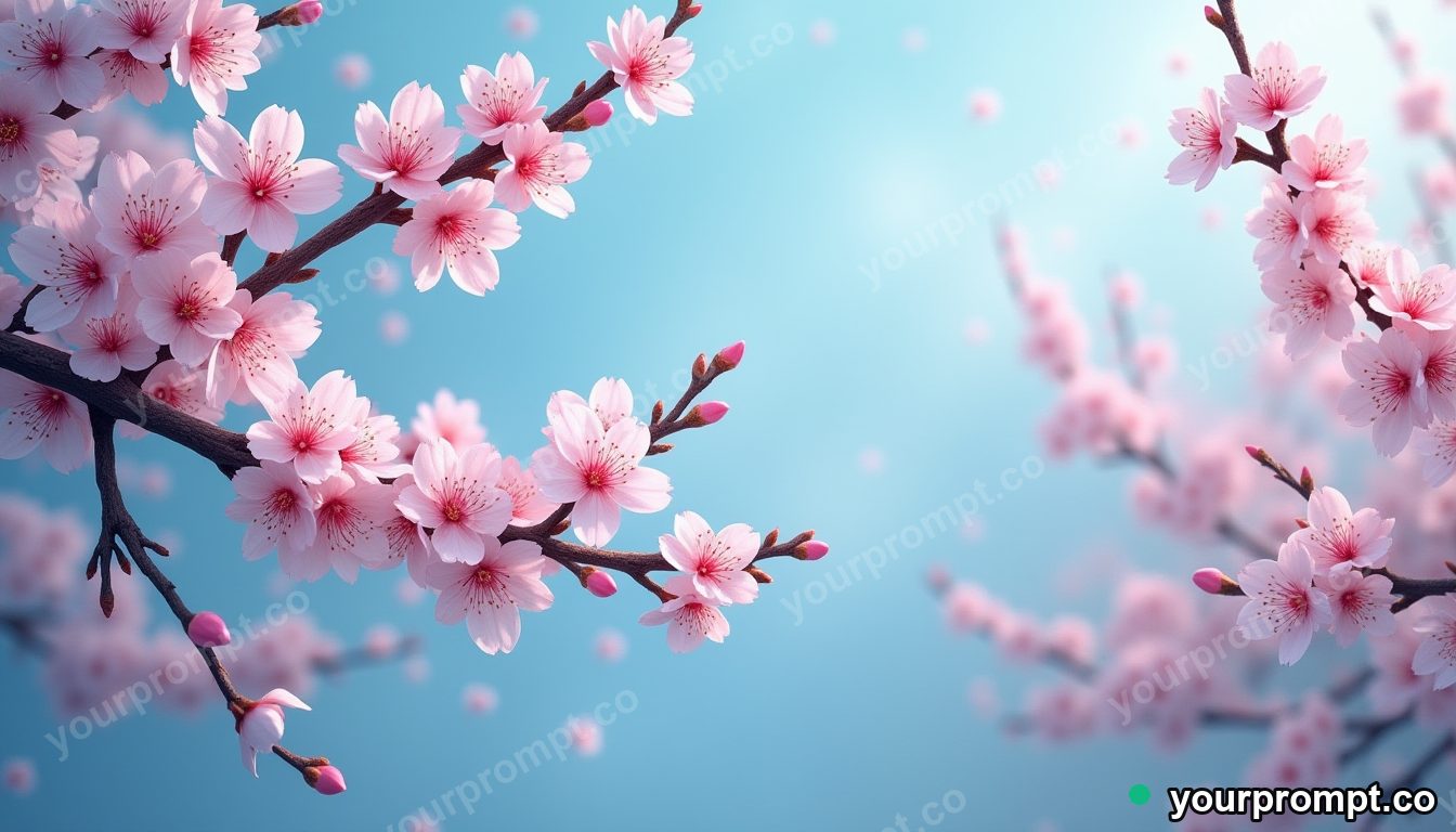 Cherry blossom branches in full bloom against blue sky