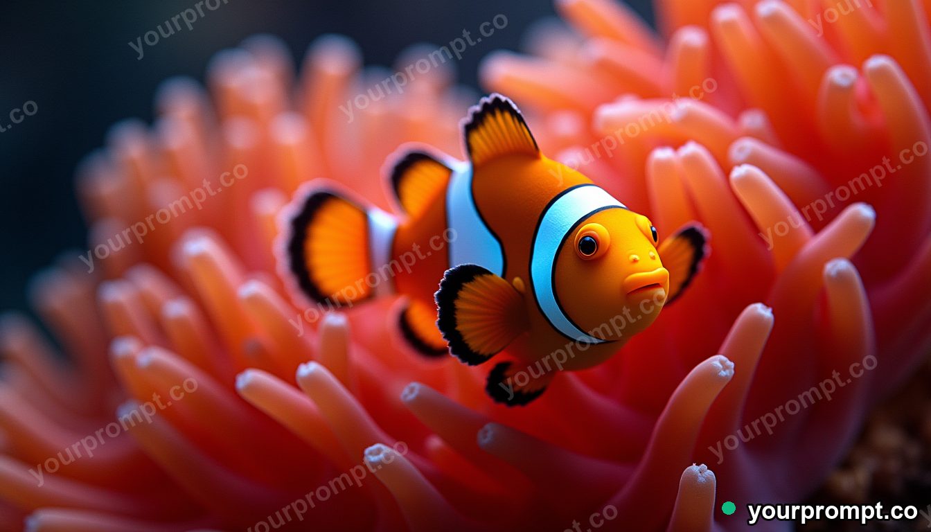 A clownfish nestled in a swaying anemone