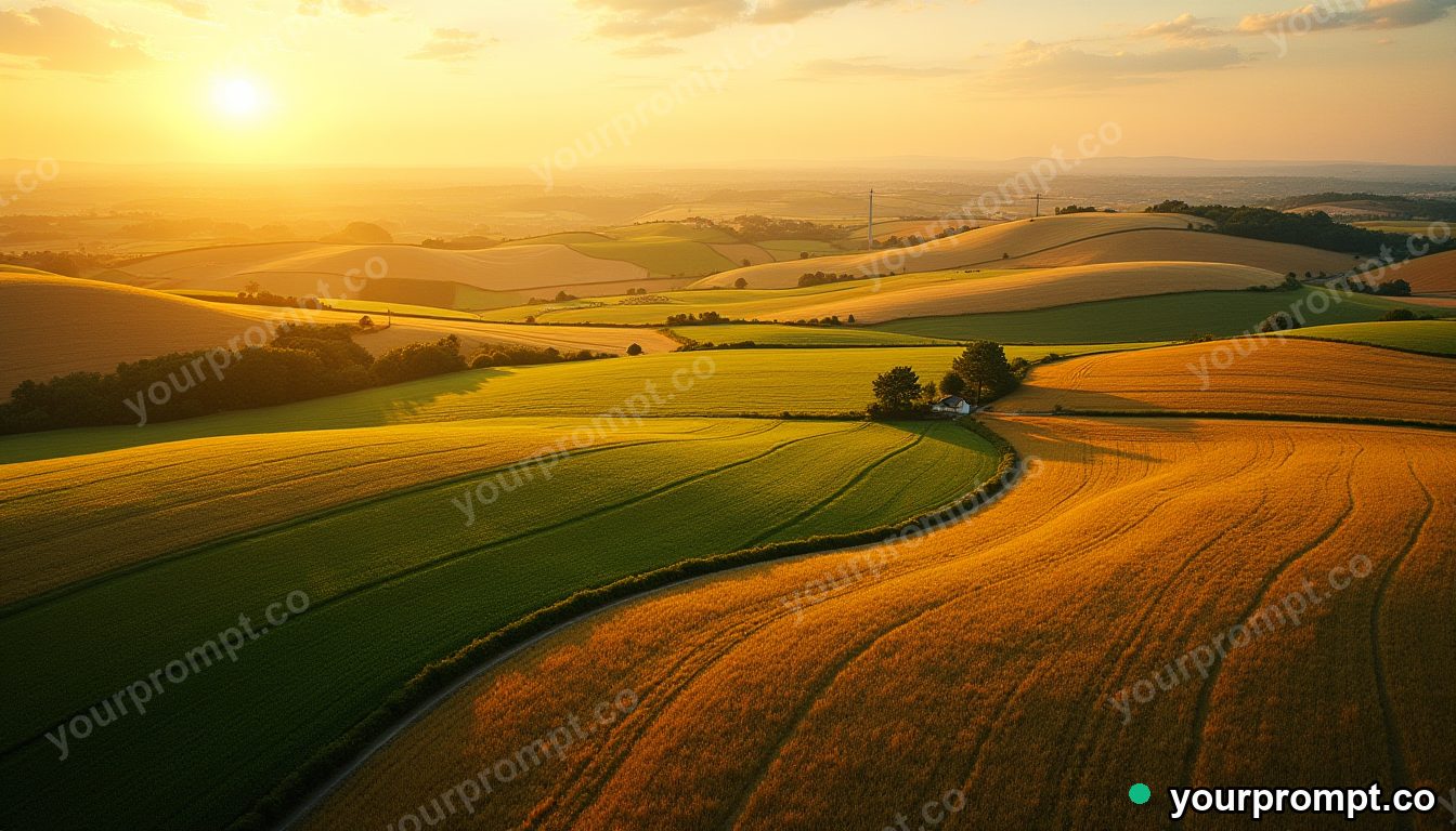 A bird's-eye view of a patchwork of farm fields