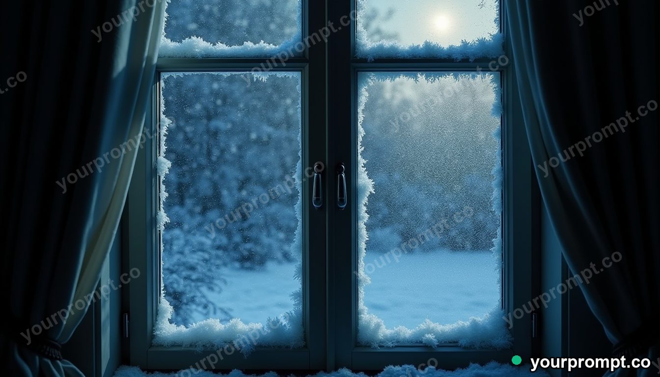 Frost crystals spreading across a dark window