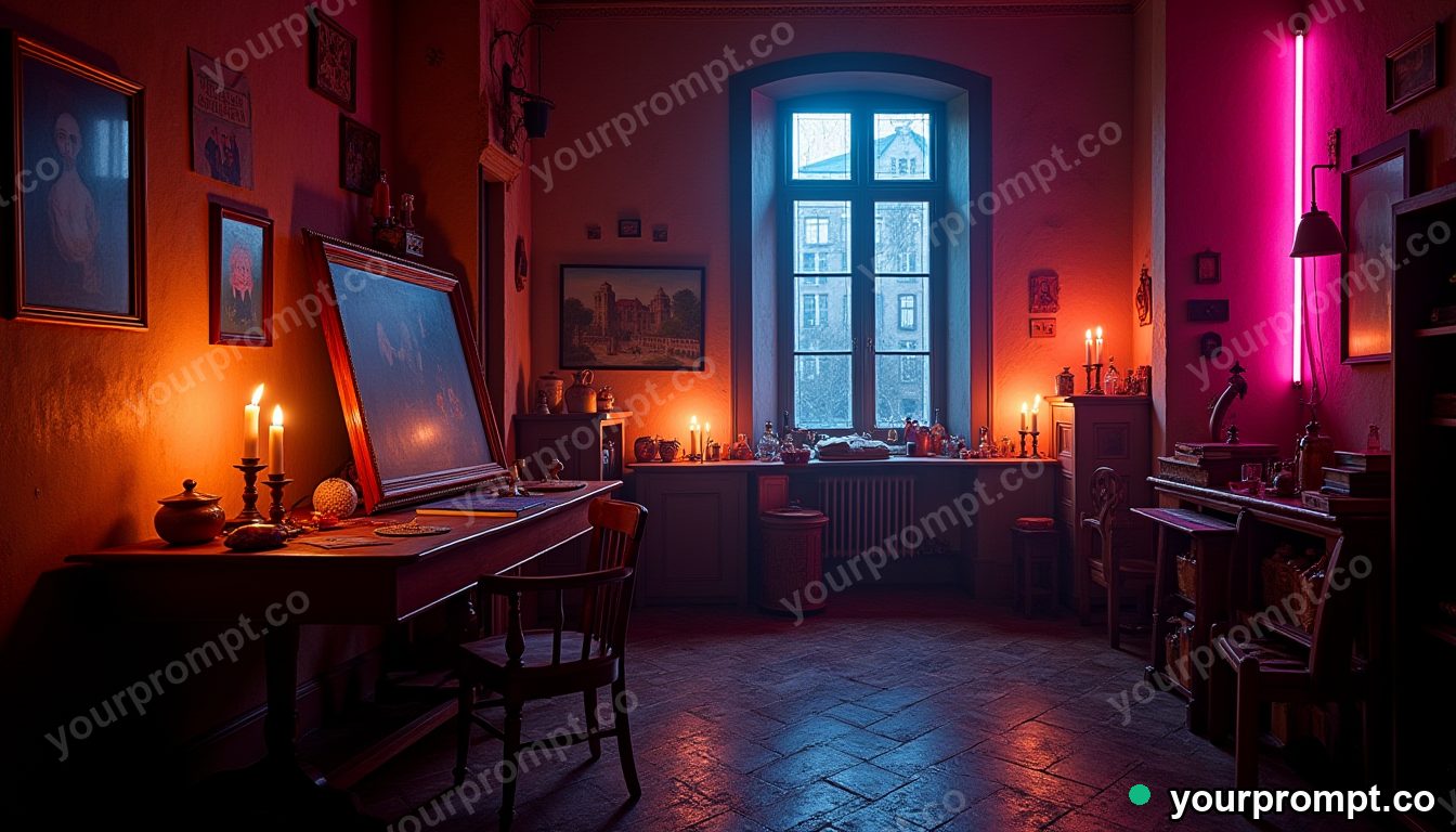A Renaissance painter's cluttered candlelit studio