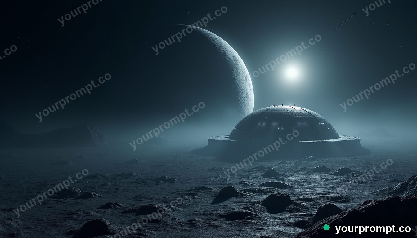 A domed colony on the surface of the moon