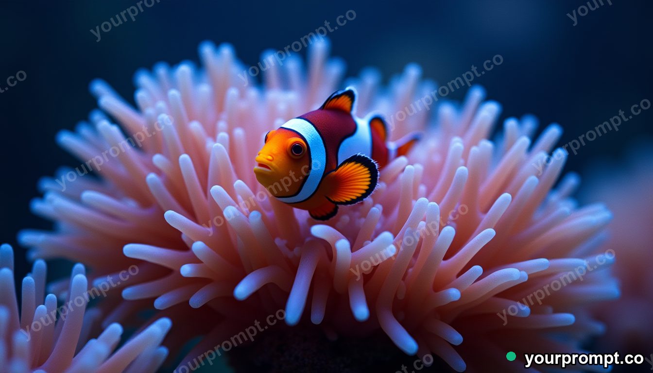 A clownfish nestled in a swaying anemone