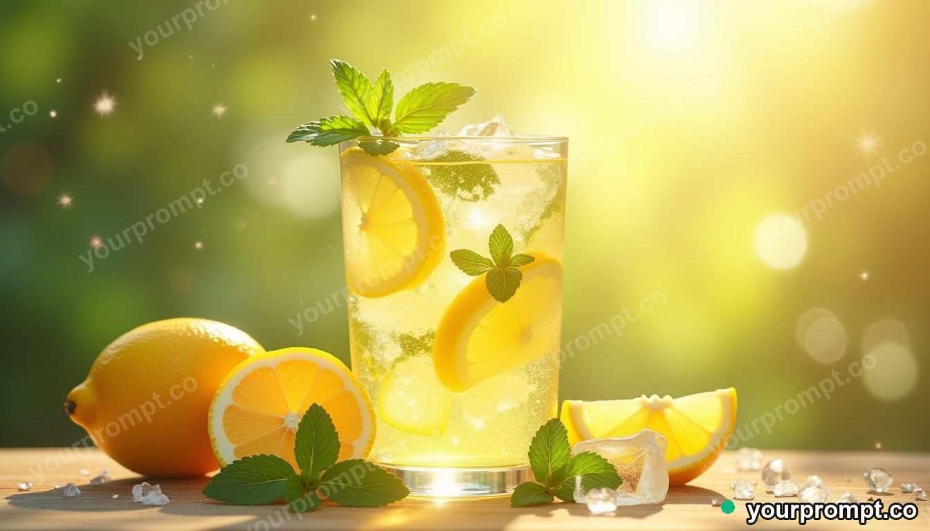Fresh lemonade with mint and ice in sunlight