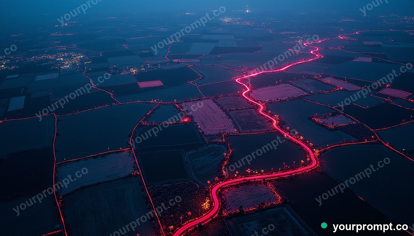 A bird's-eye view of a patchwork of farm fields