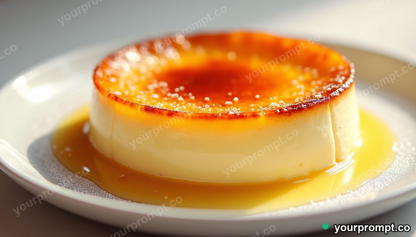 A creme brulee with a torched golden crust
