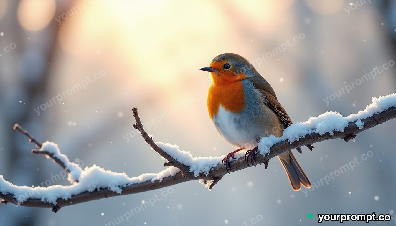 A robin perched on a snowy branch
