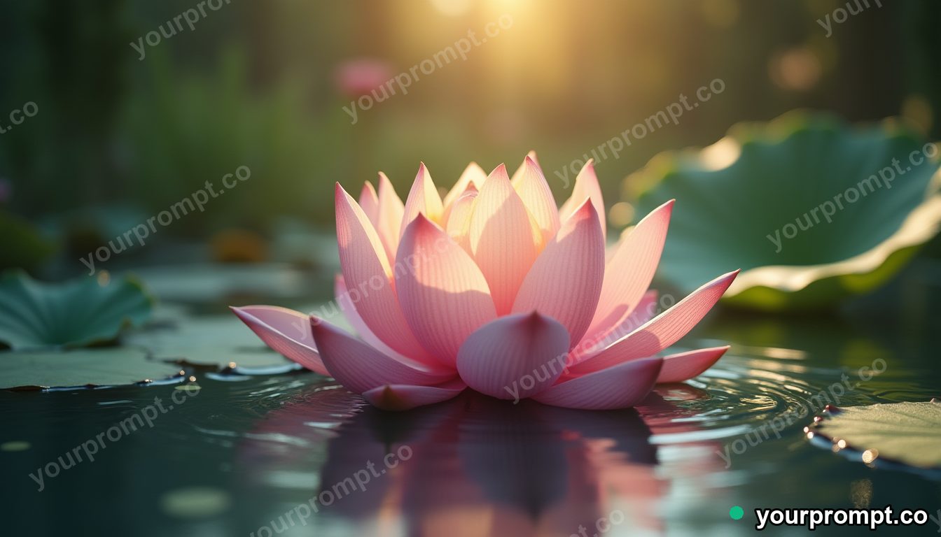 A lotus flower opening on a calm pond