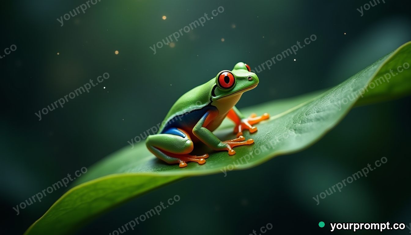A tiny tree frog perched on a bright leaf, macro