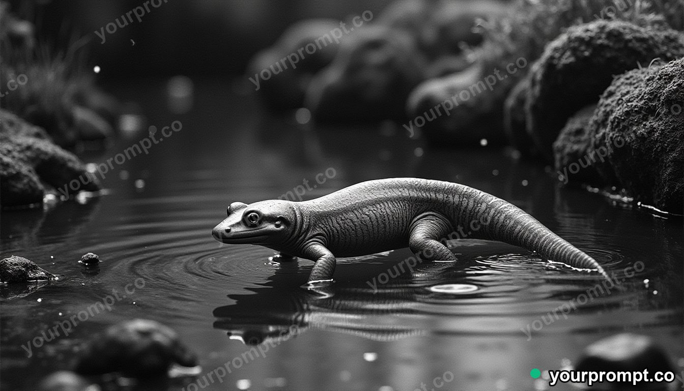 A newt swimming in a clear forest stream