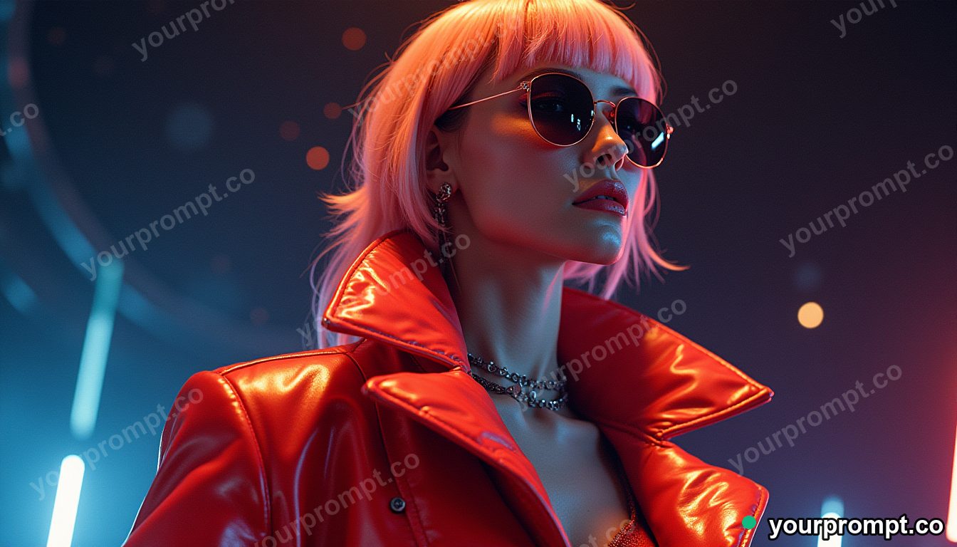 A stylish fashion model in avant-garde clothing, fictional