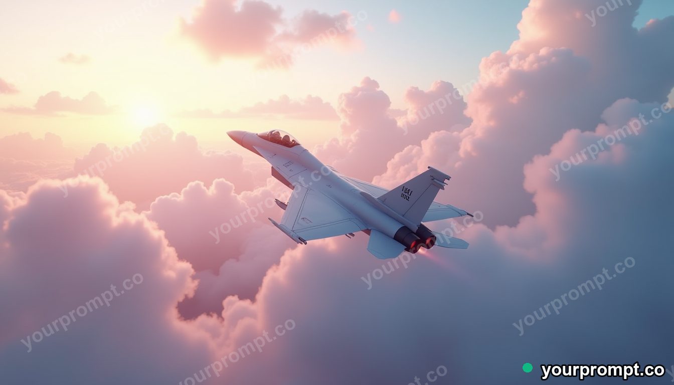 A fighter jet bursting through a wall of clouds