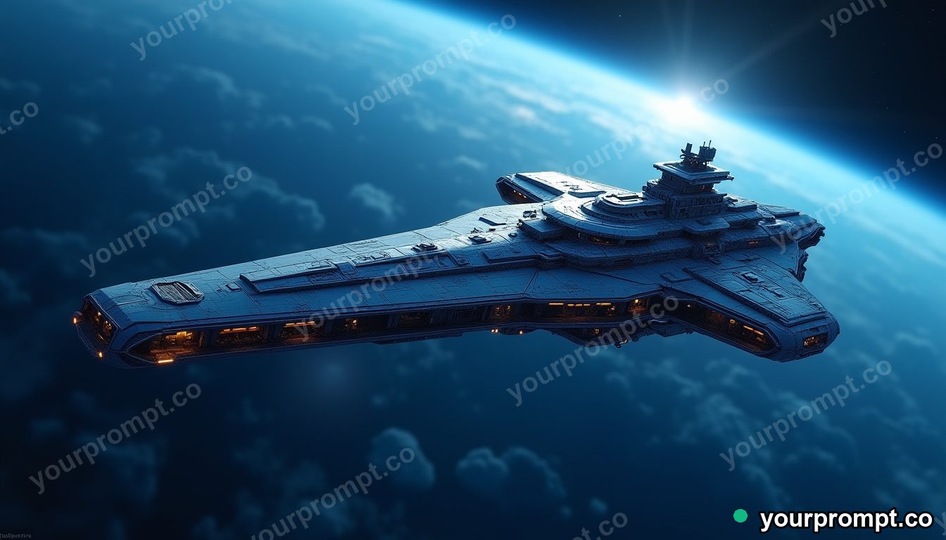A futuristic space station orbiting a blue planet