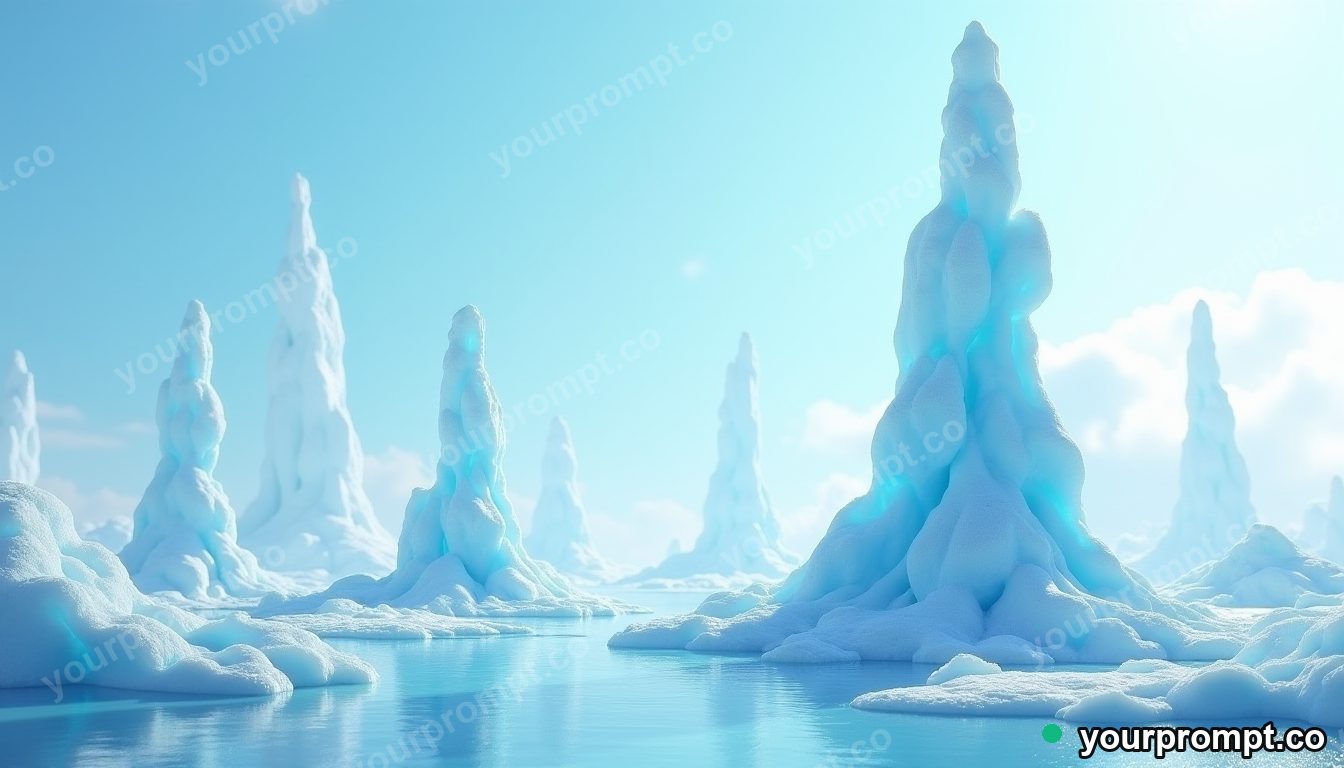 An ice planet with towering frozen geysers