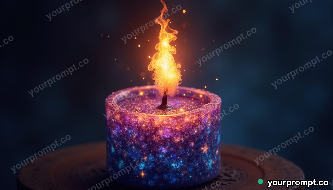 A candle whose flame is a tiny swirling galaxy