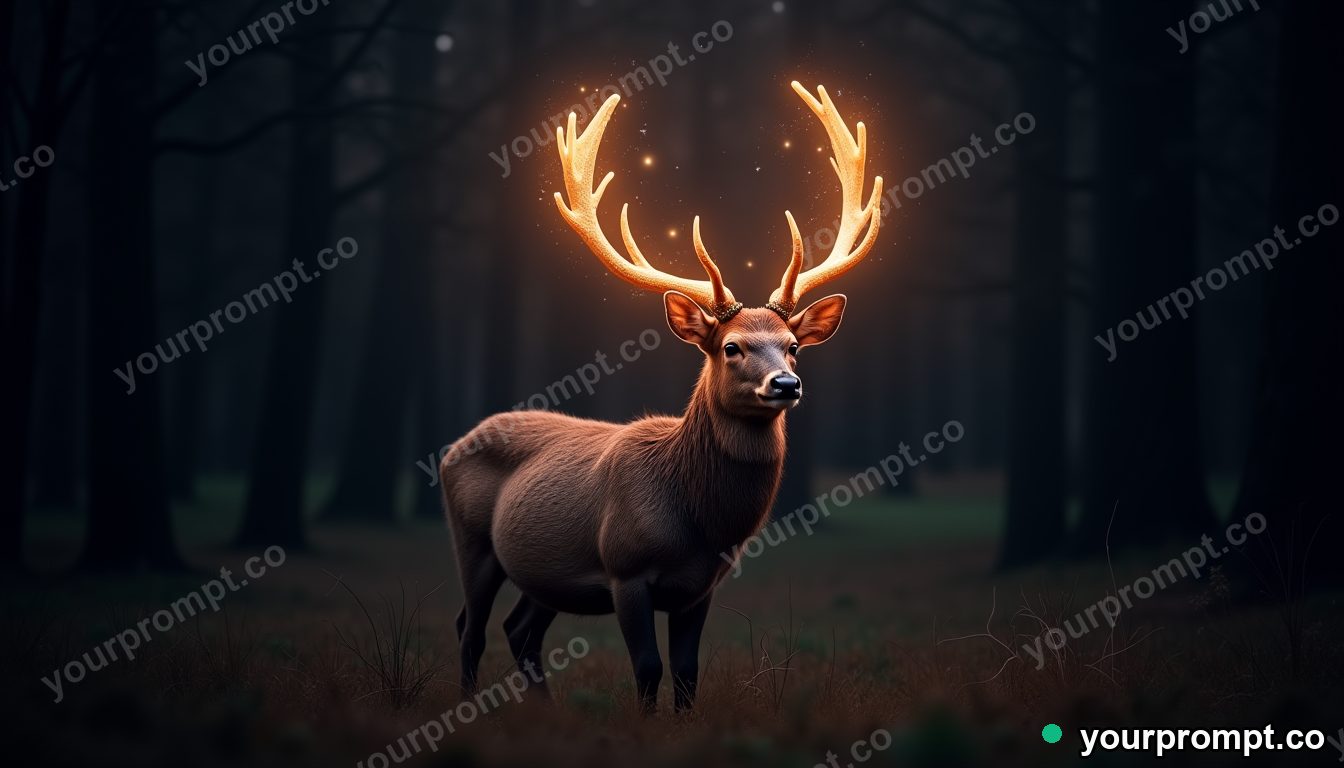 A celestial deer with antlers of starlight in a dark wood
