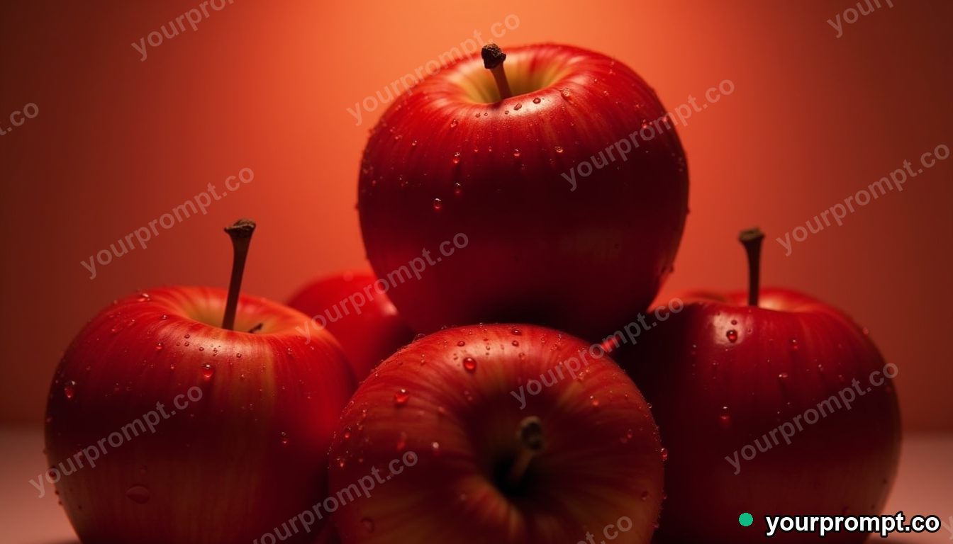 A stack of crisp red apples with water drops
