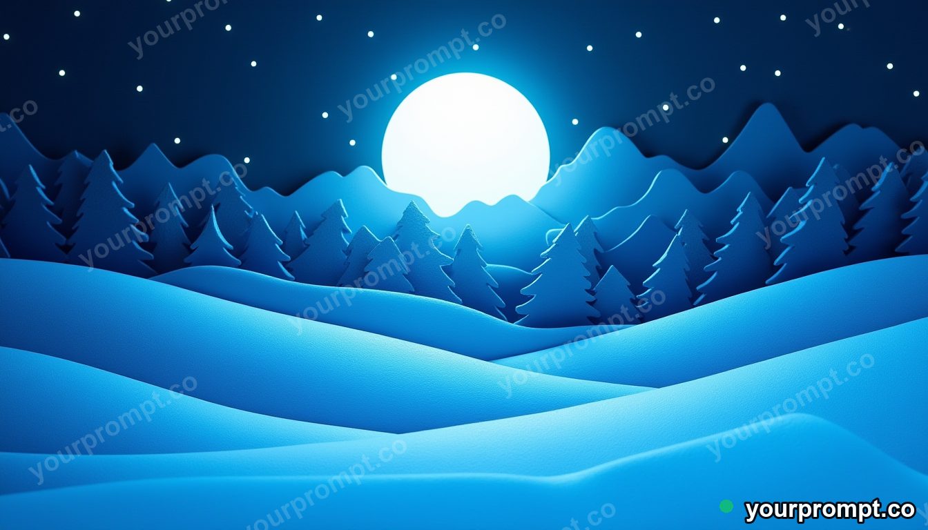 A moonlit snowfield with long blue shadows