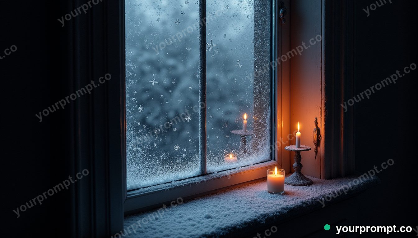 Frost crystals spreading across a dark window