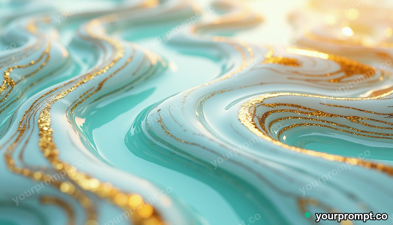 Swirling liquid marble in gold, teal, and white