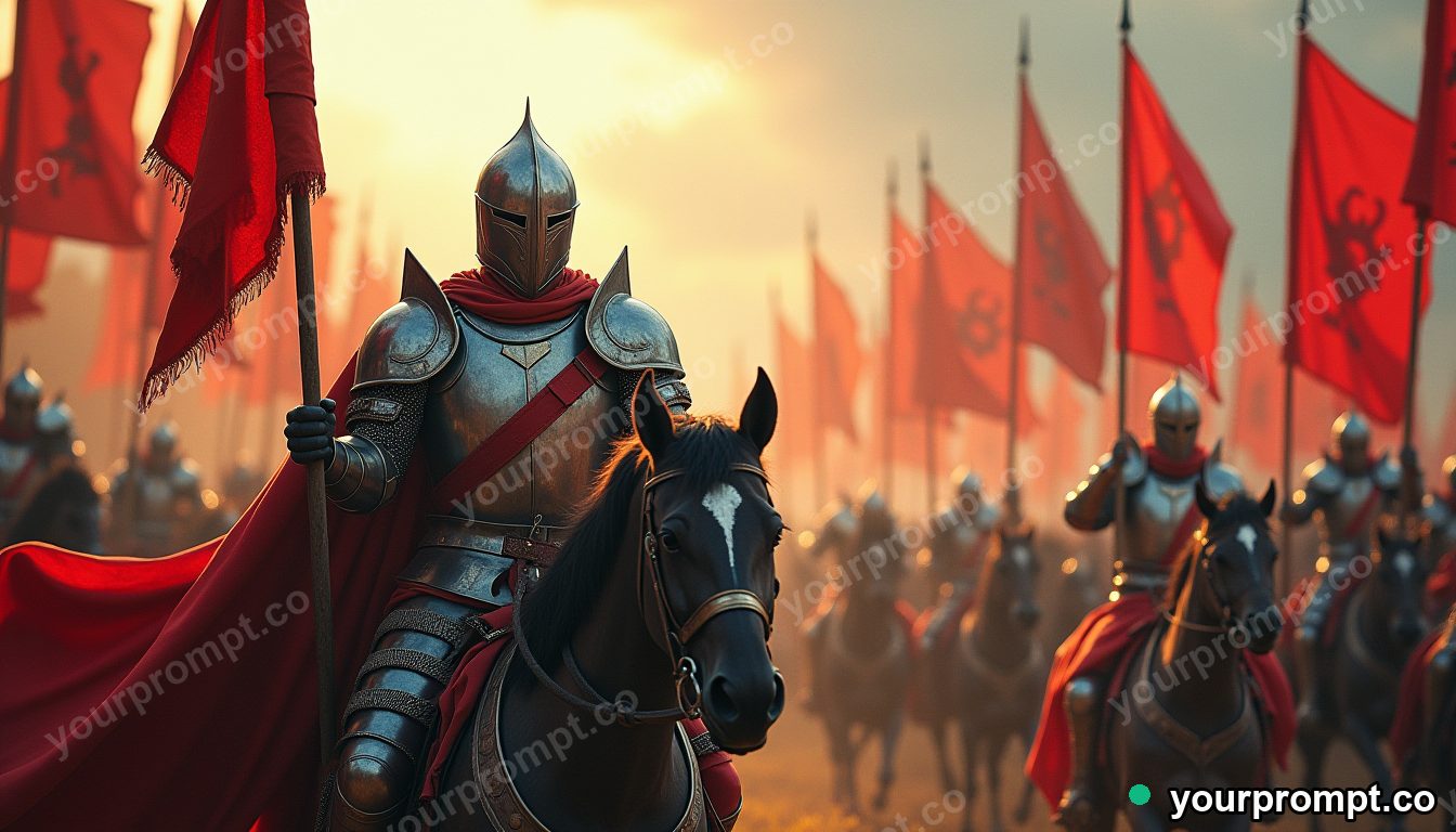 A medieval knight's tournament with colorful banners