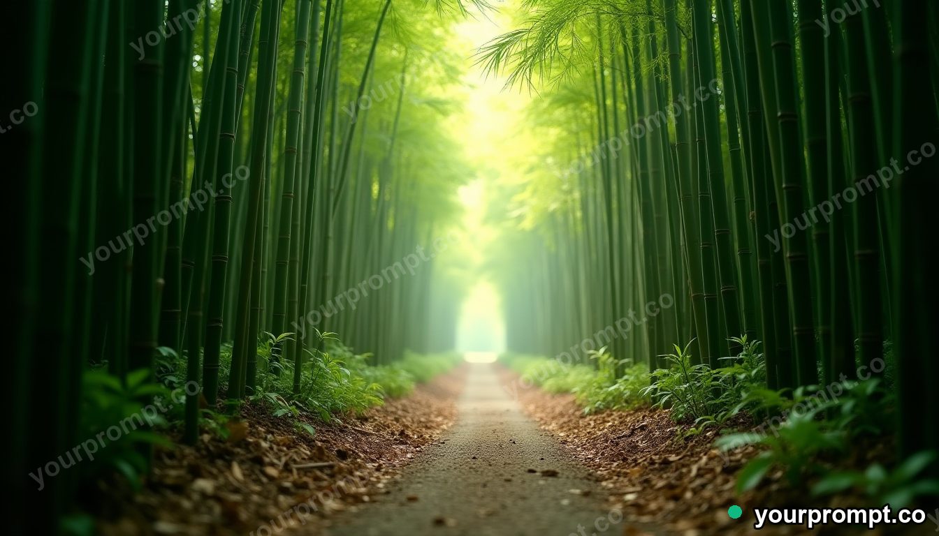 A bamboo forest path in soft green light