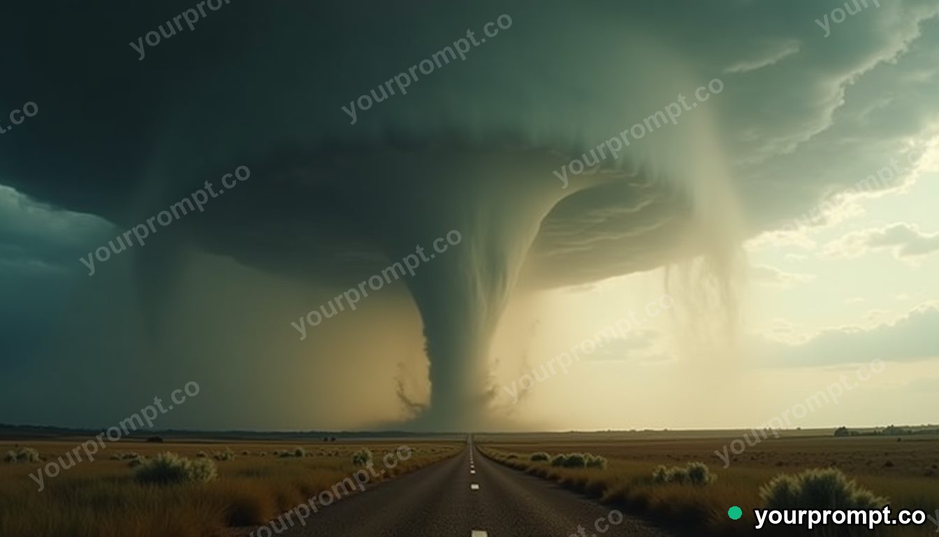A tornado on the horizon under a bruised sky