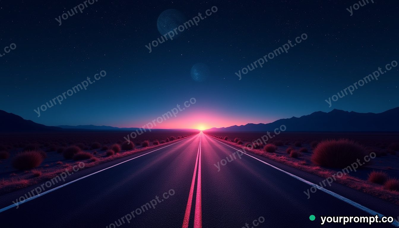 A desert highway under a vast star-filled sky