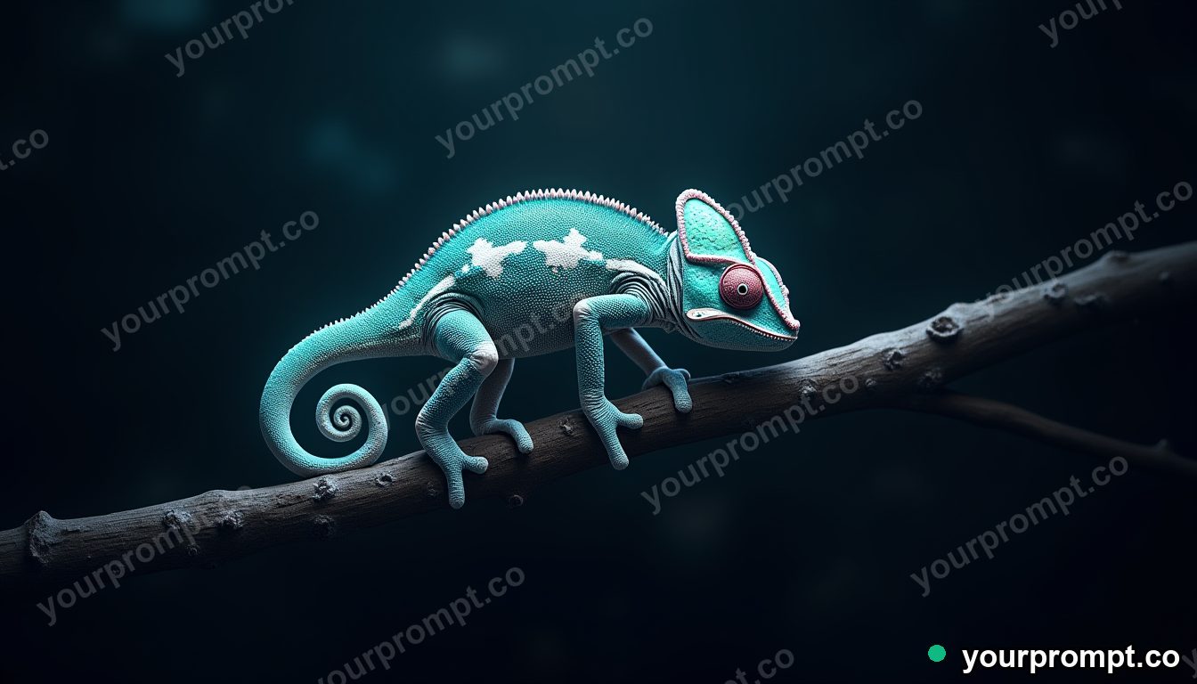 A chameleon curling its tail on a thin branch