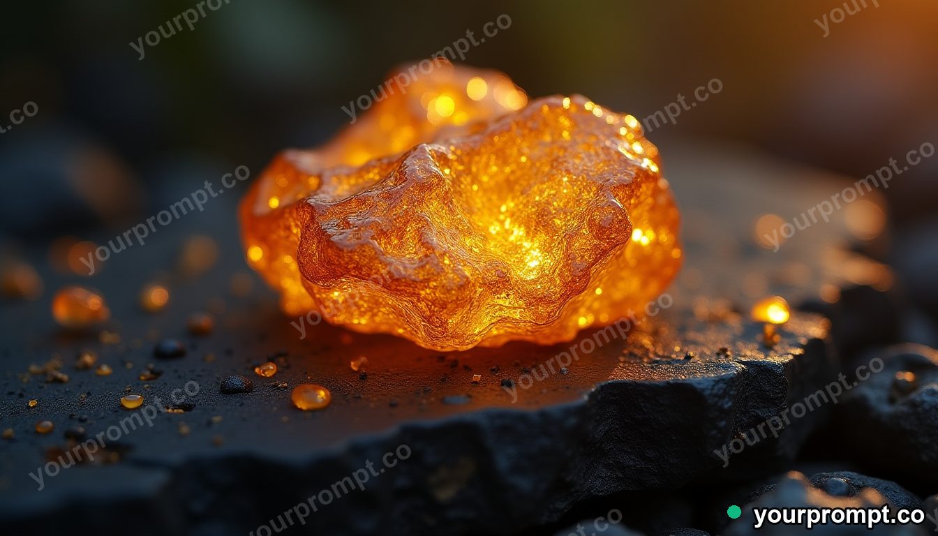 A glowing molten-gold nugget on black stone