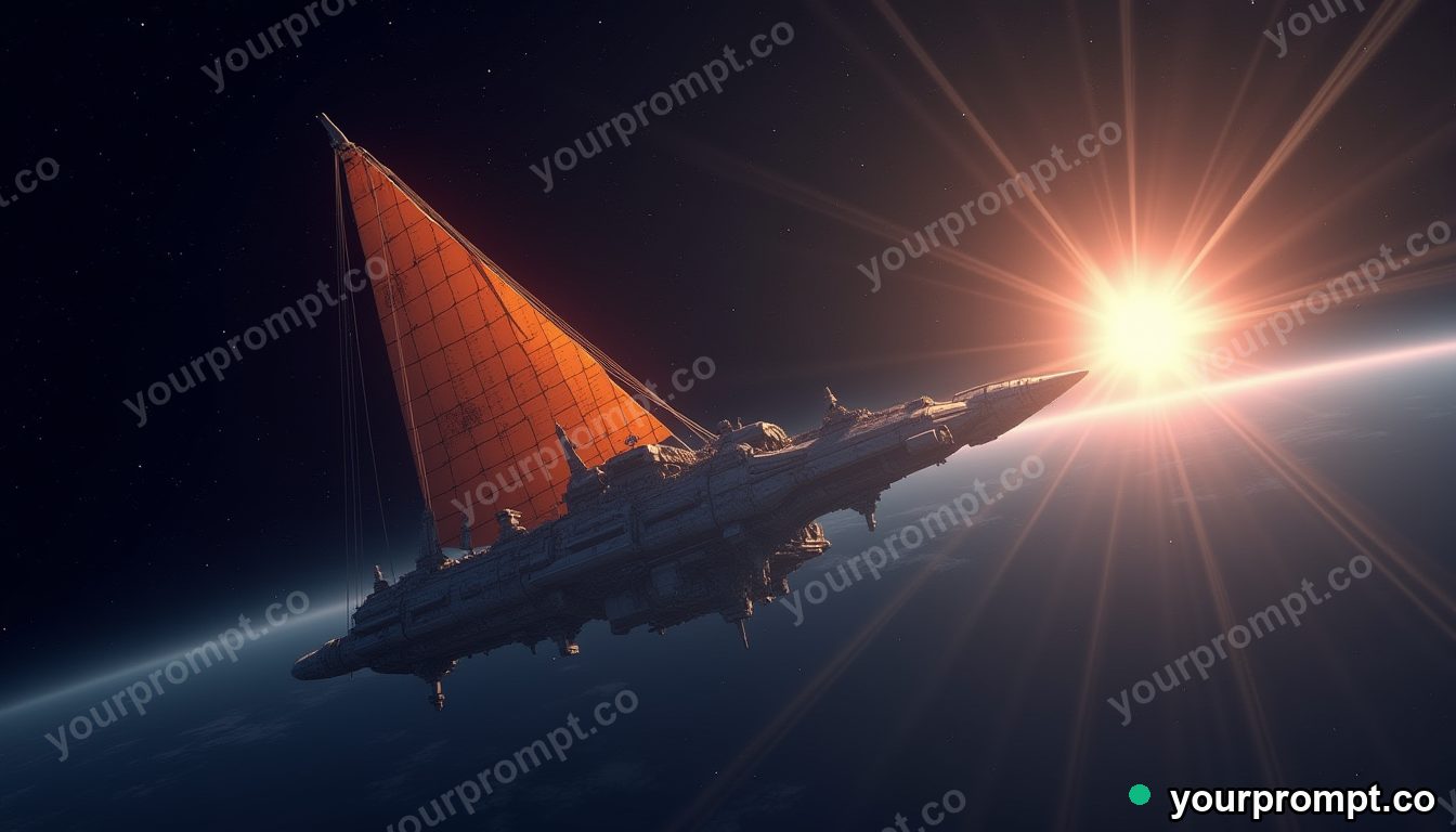 A solar-sail spacecraft unfurling near a bright star