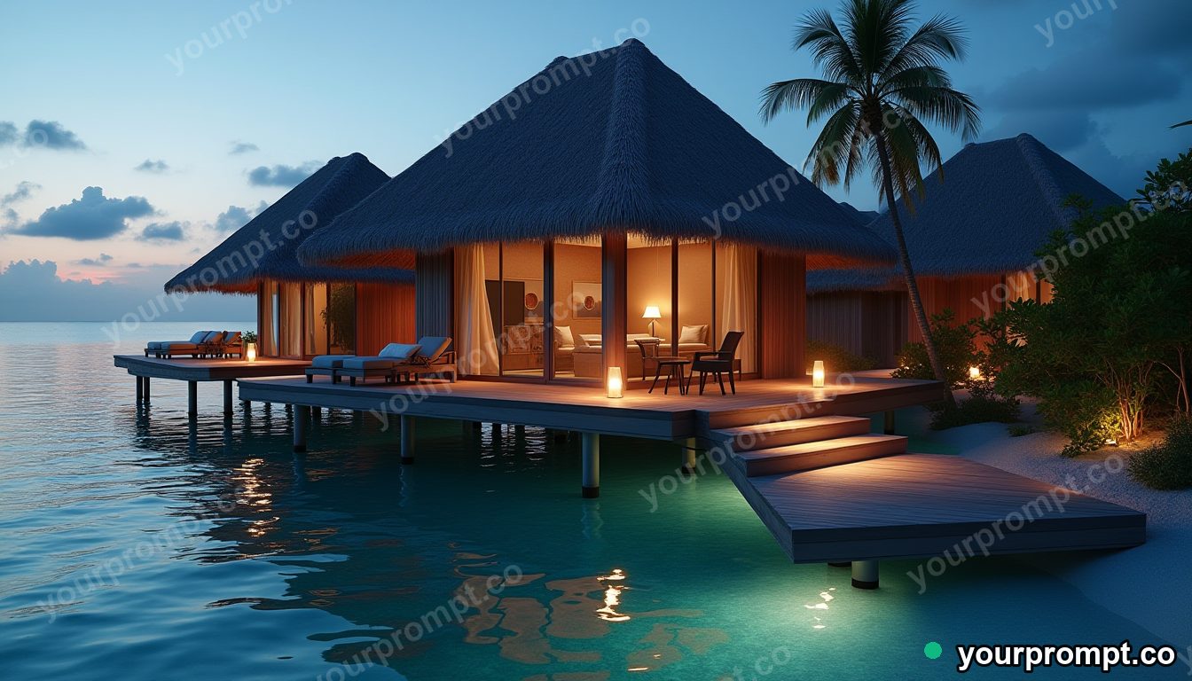 A tropical overwater bungalow in the Maldives