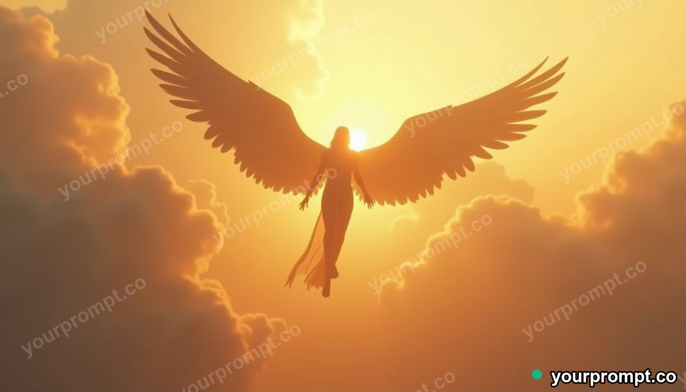 A Valkyrie descending through golden clouds