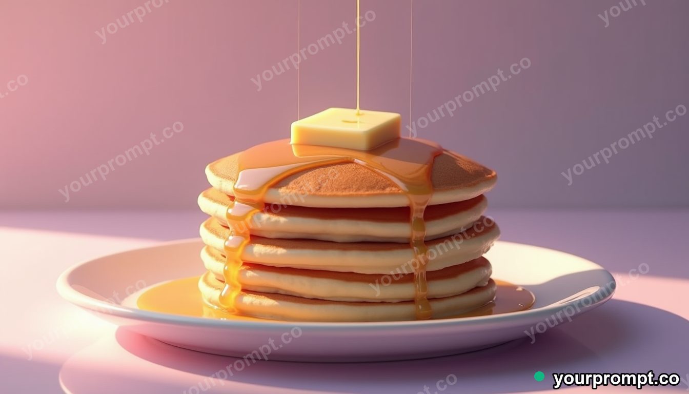 A stack of fluffy pancakes with melting butter and syrup