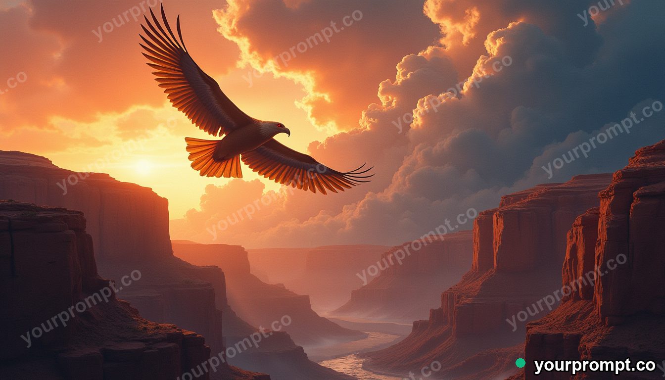 A thunderbird soaring above a canyon storm