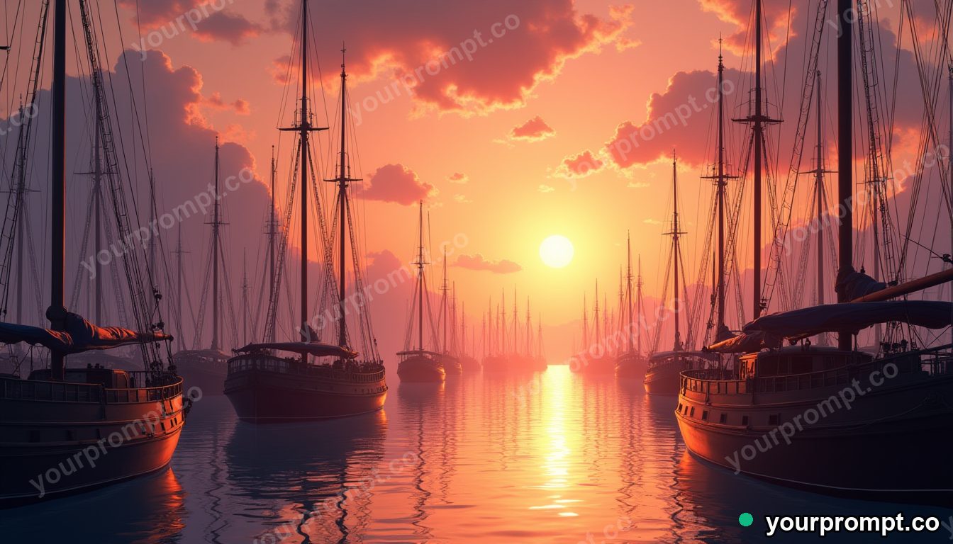 An old sailing harbor crowded with tall ships