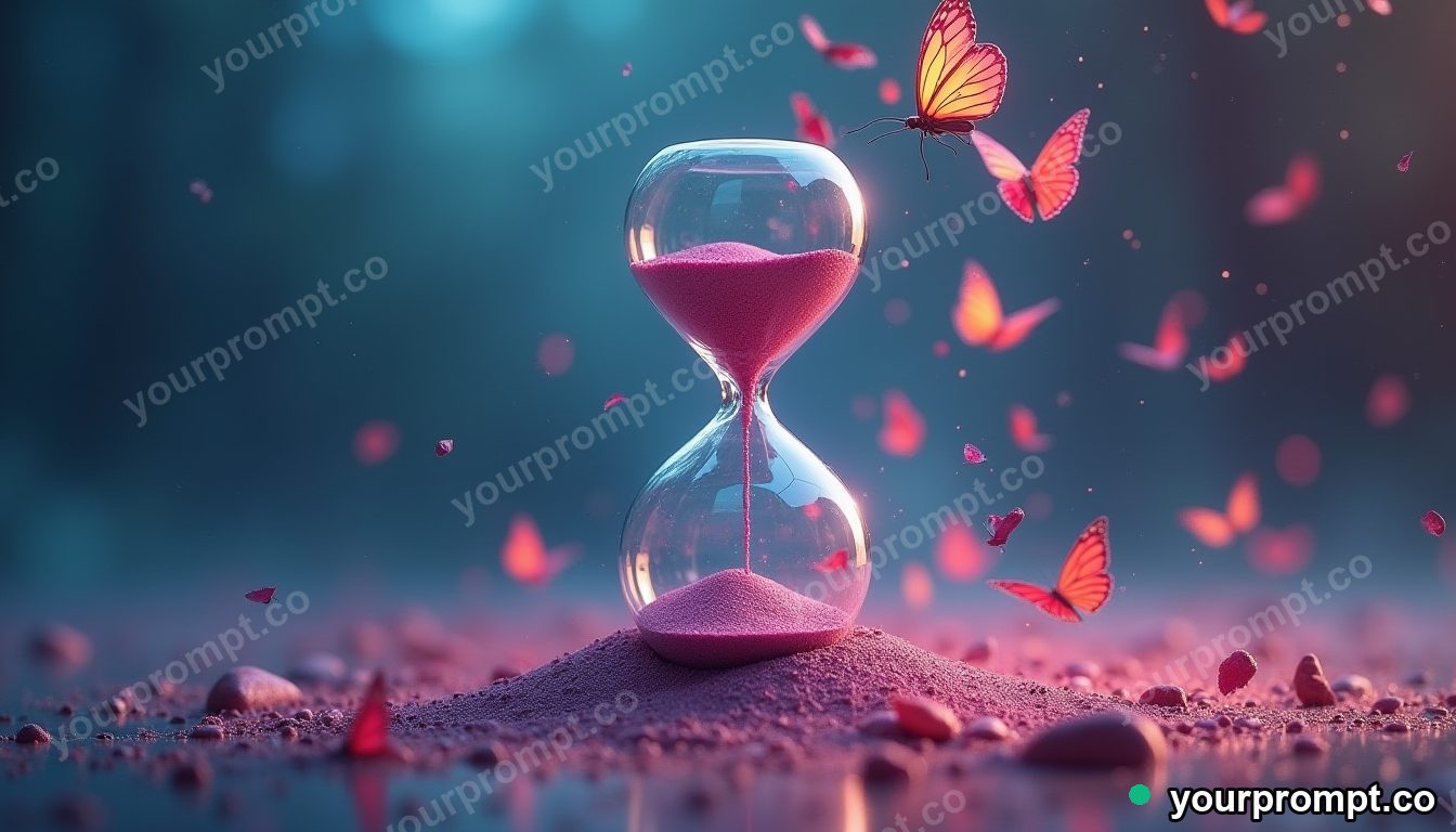 An hourglass where the sand turns into butterflies as it falls