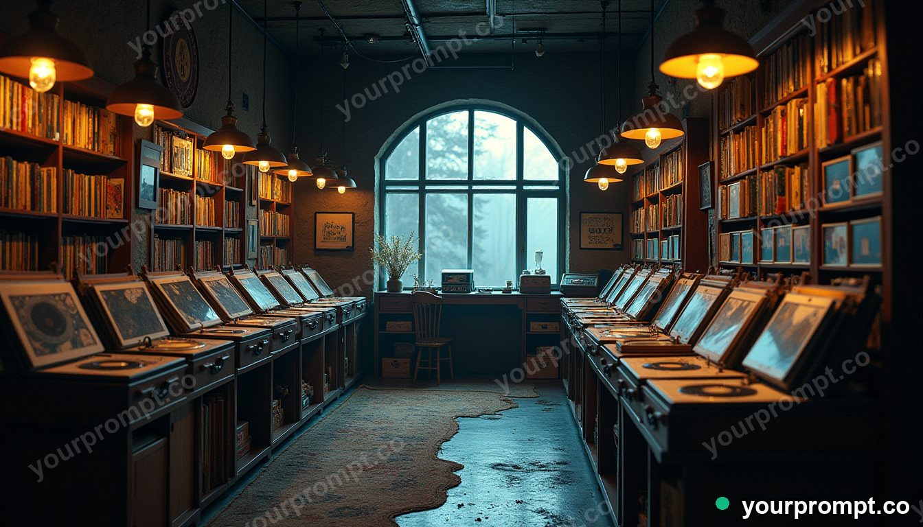 A vintage record shop crammed with vinyl