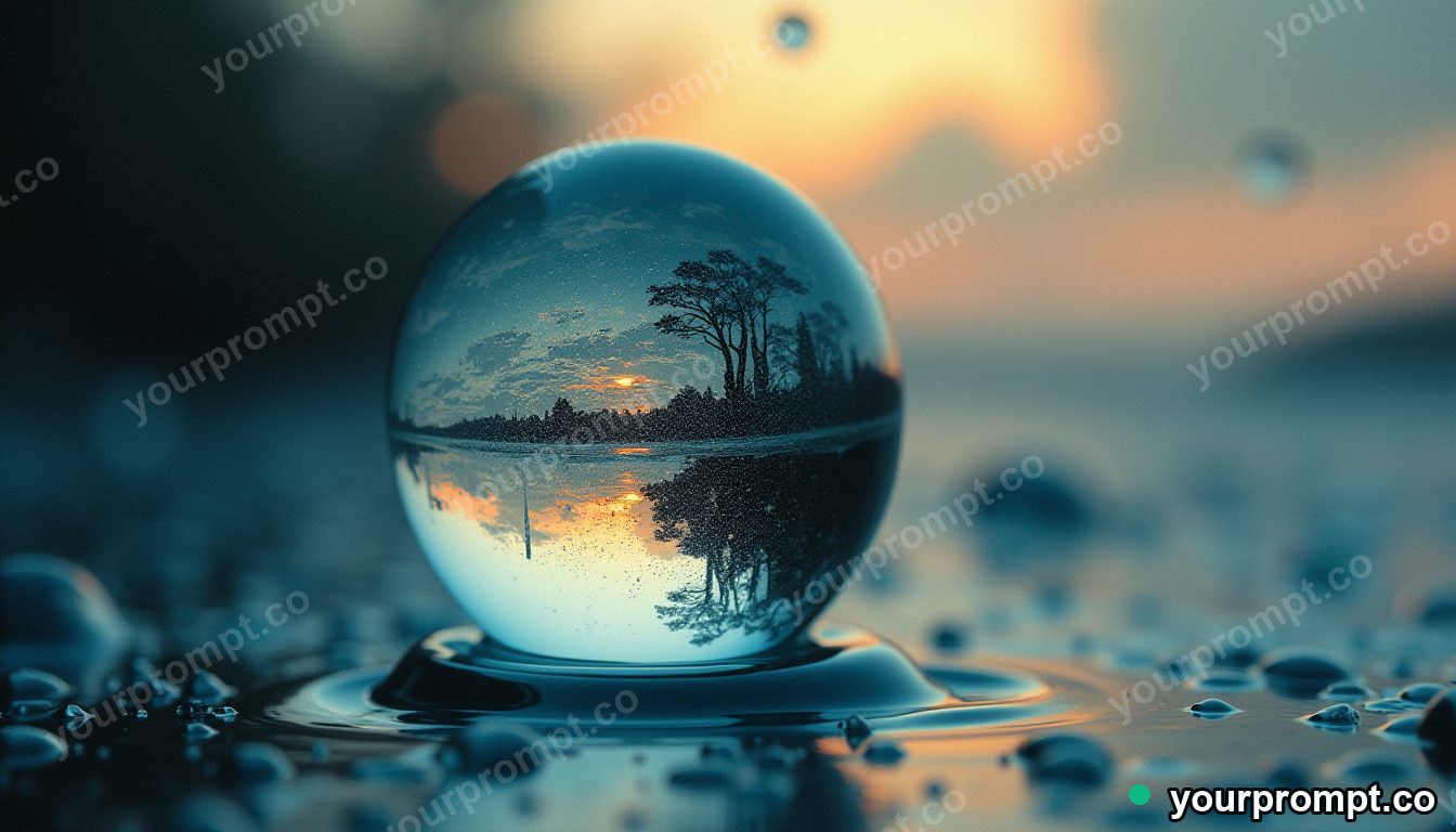 A droplet of water magnified showing tiny worlds