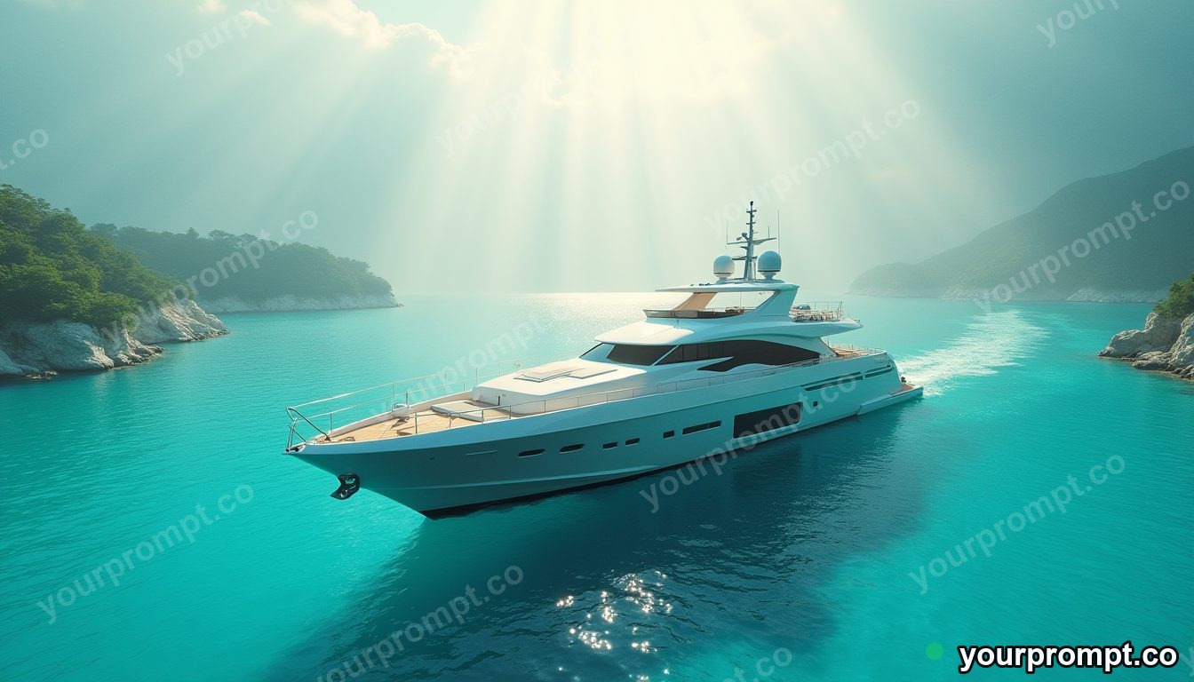 A sleek superyacht anchored in a turquoise bay