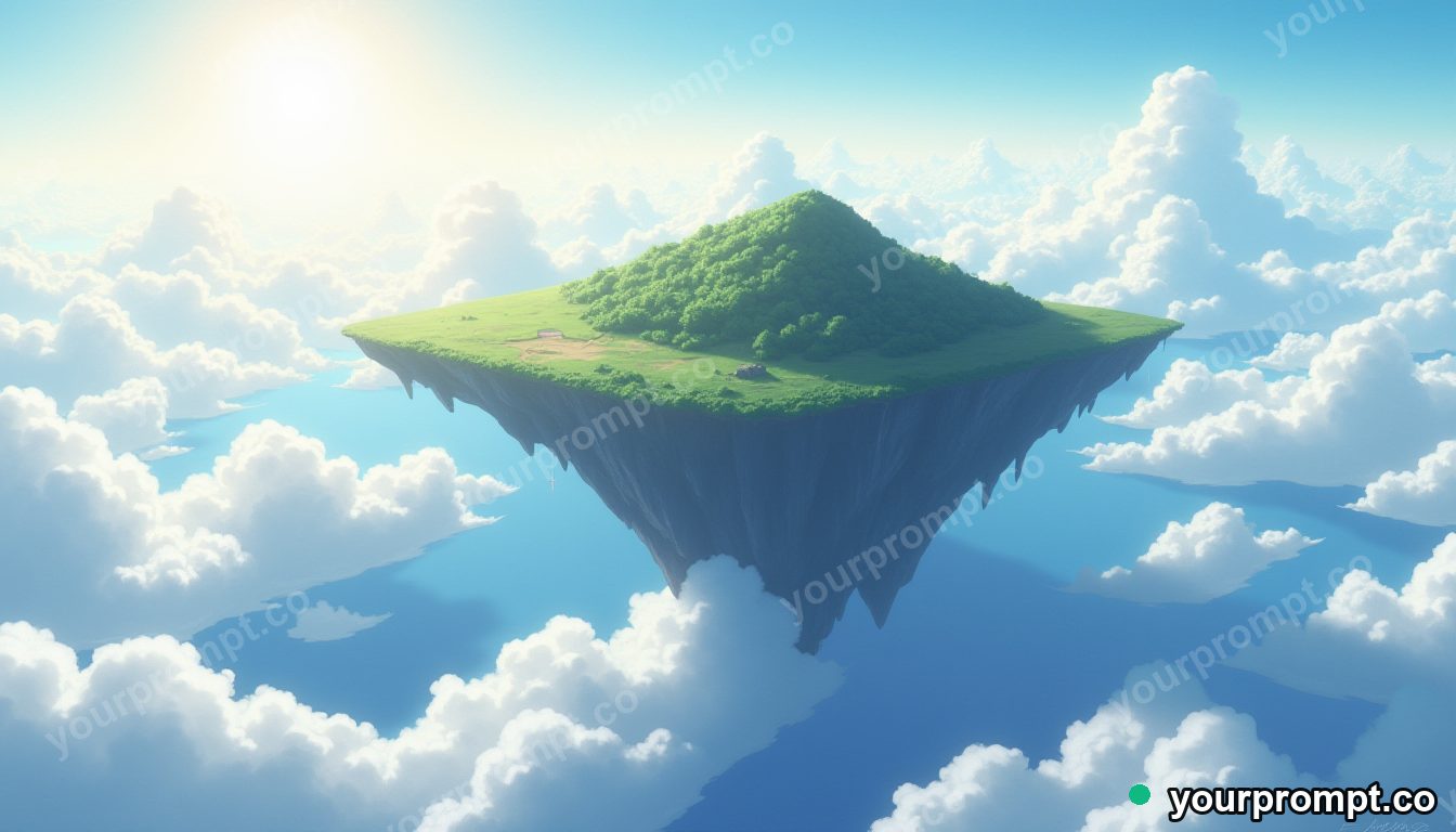 A floating archipelago of islands above a sea of clouds