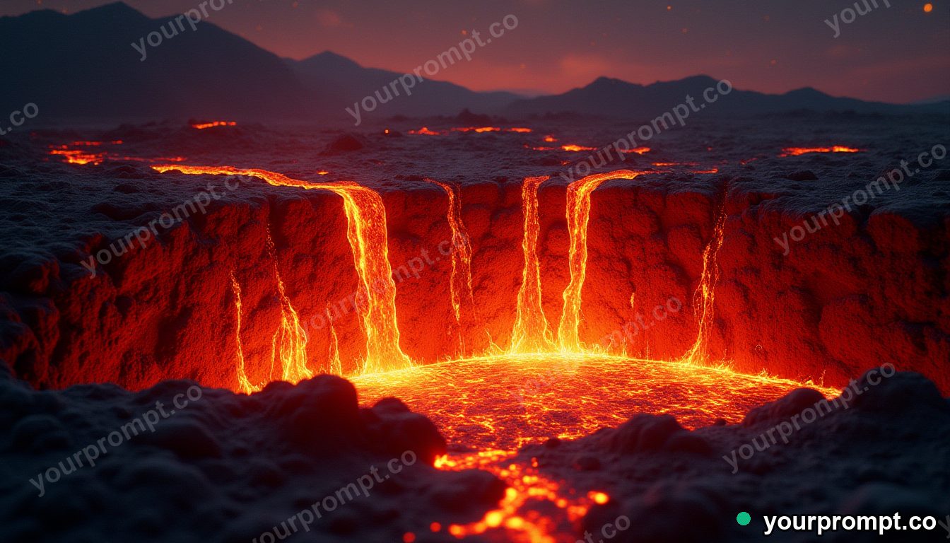 A wall of glowing molten lava cooling to black crust