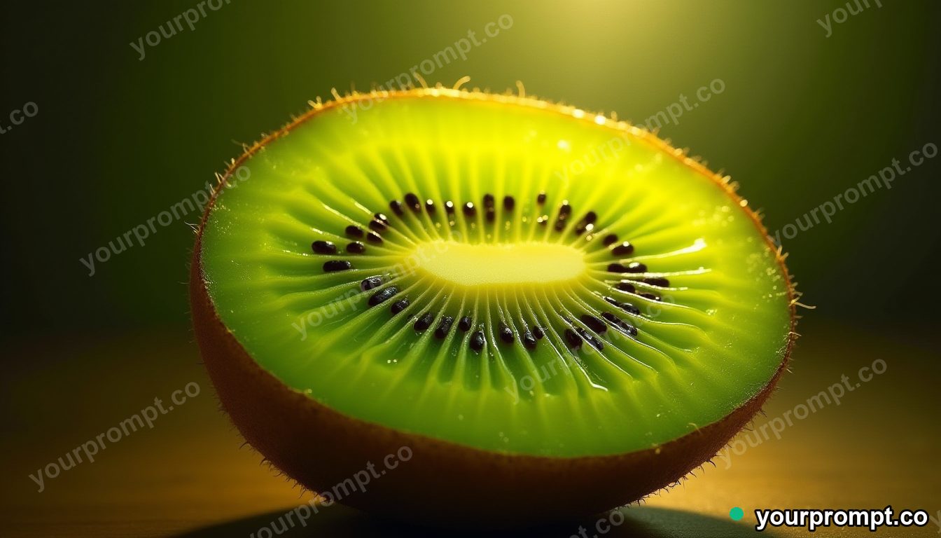 A sliced kiwi fan with bright green flesh