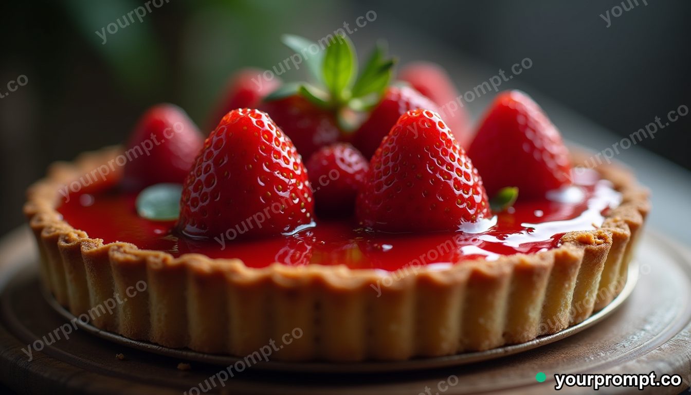 A glistening glazed strawberry tart