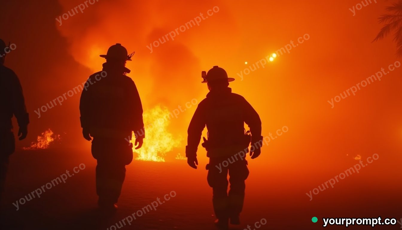 A firefighter silhouetted against orange flames