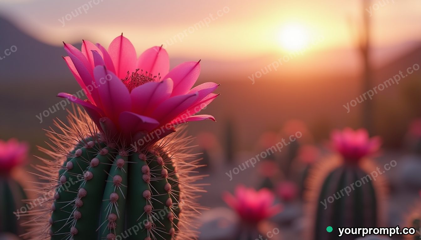 A cactus flowering bright pink in the desert