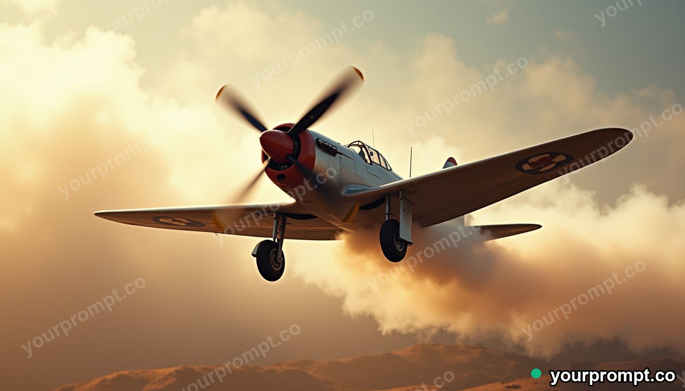 A vintage propeller biplane trailing smoke at an air show