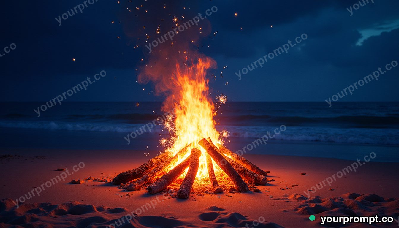 A beach bonfire with sparklers on a summer night