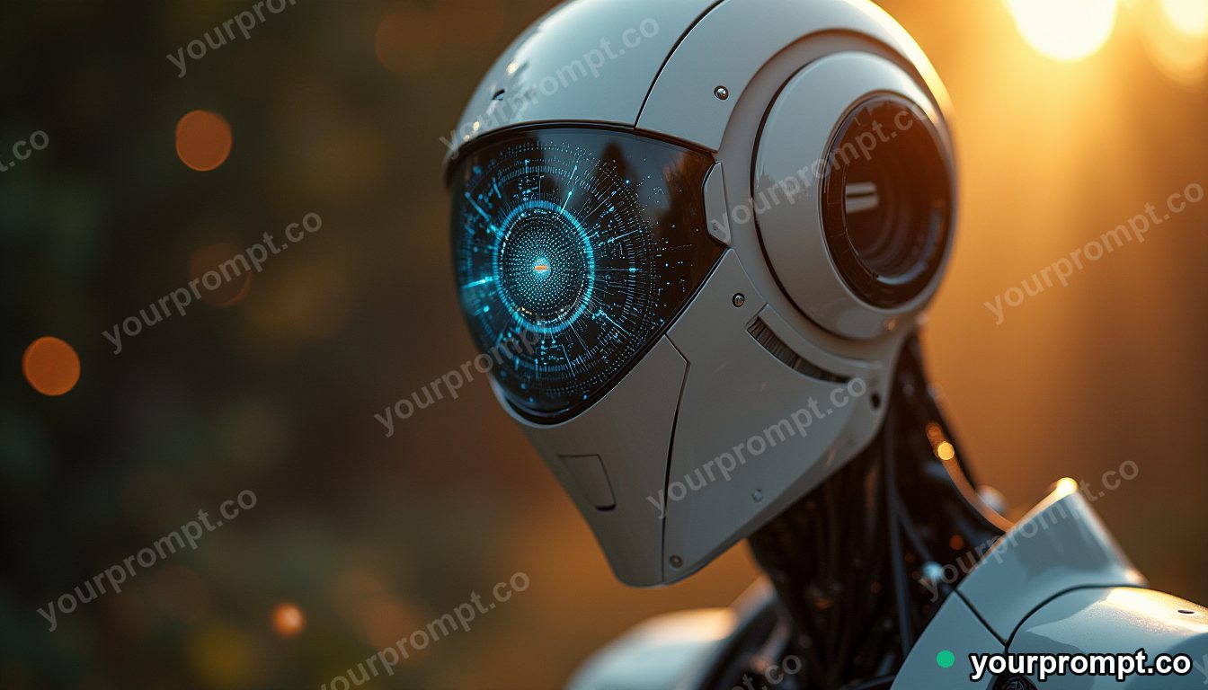 A sleek android face half-revealing circuitry