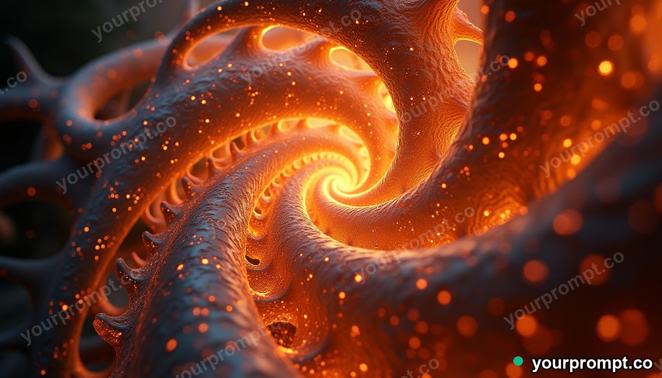 A fractal spiral of glowing geometric shapes